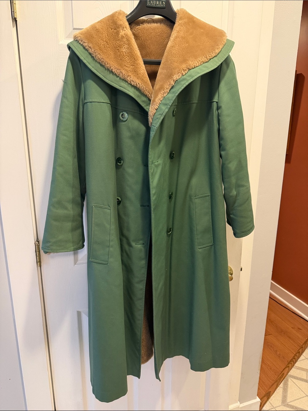 Truly Vintage Green Water Repellant Coat with Faux Shearling Lining
